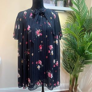 Zara Pleated Floral Print Jumpsuit Romper Black w/ Pockets Medium